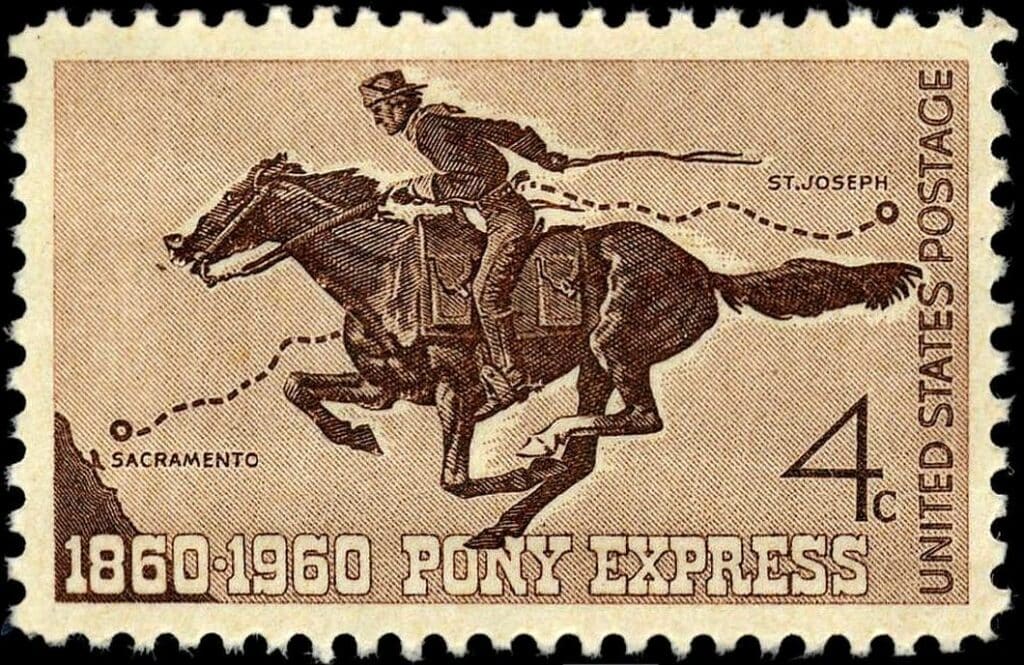 Briefmarke zum Jubiläum des amerikanischen Pony Express Dienstes